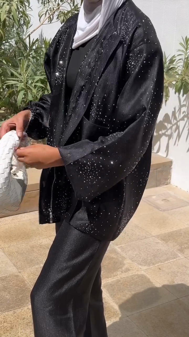 Black Embellished Bomber Jacket