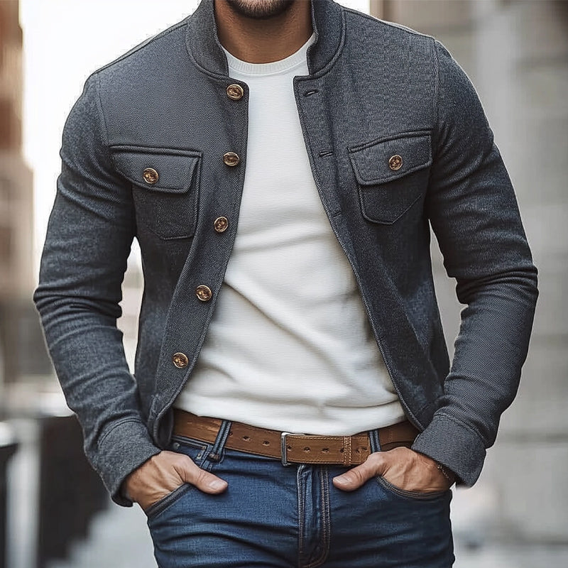 Men's Spring/Autumn Dark Grey Twill Button Jacket MTA2020C2U