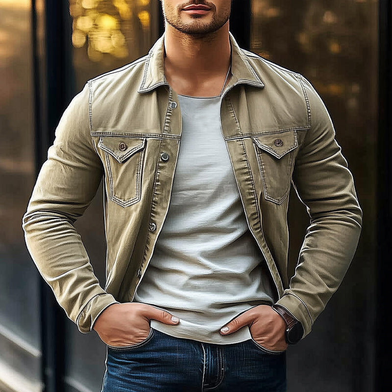 Men's Spring and Autumn Vintage Lapel Button Denim Jacket MTA2567D4U