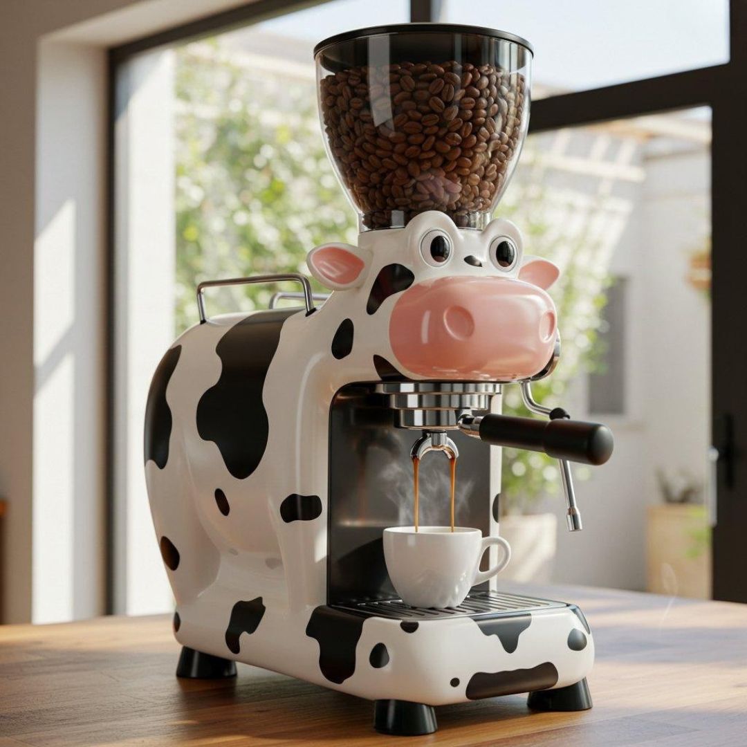 Cow-Shaped Coffee Maker – Cute Farmhouse Style Espresso Machine