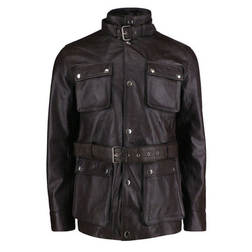 Parker Black Belted leather jacket with large pockets