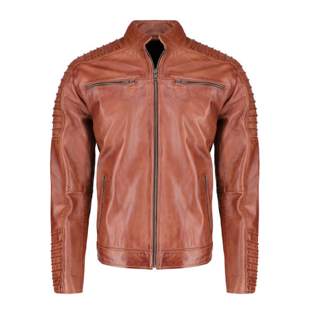 Cafe racer distressed jacket with piping