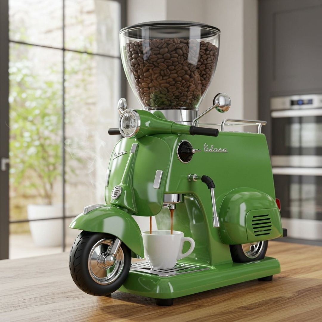 Vespa-Inspired Coffee Maker – Retro Scooter Design Espresso Machine