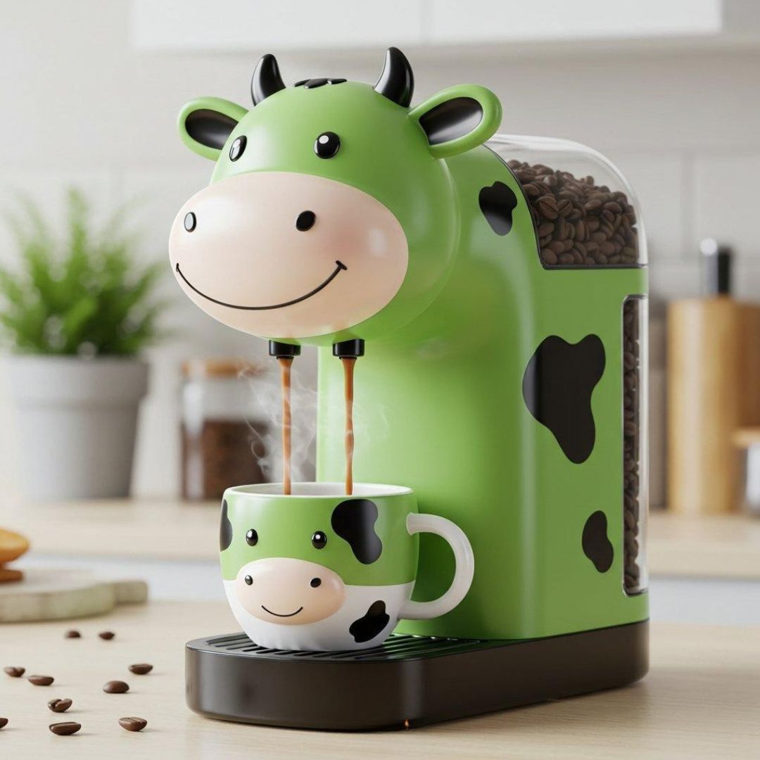Cow-Shaped Coffee Maker – Cute Farmhouse Style Espresso Machine