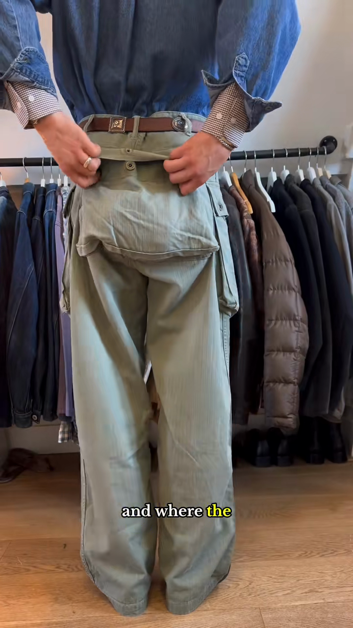 Olive Green Wide - Leg Cargo Pants with Large Back Pocket