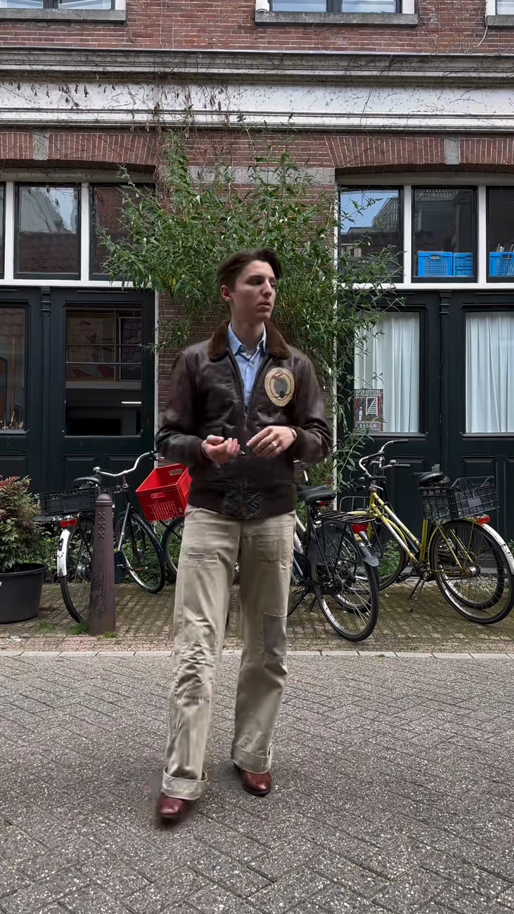 Vintage Brown Leather Bomber Jacket