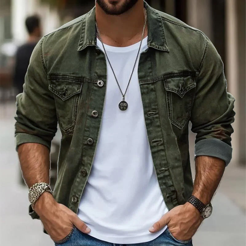 Men's Vintage Washed Single Breasted Lapel Jacket 08869948X