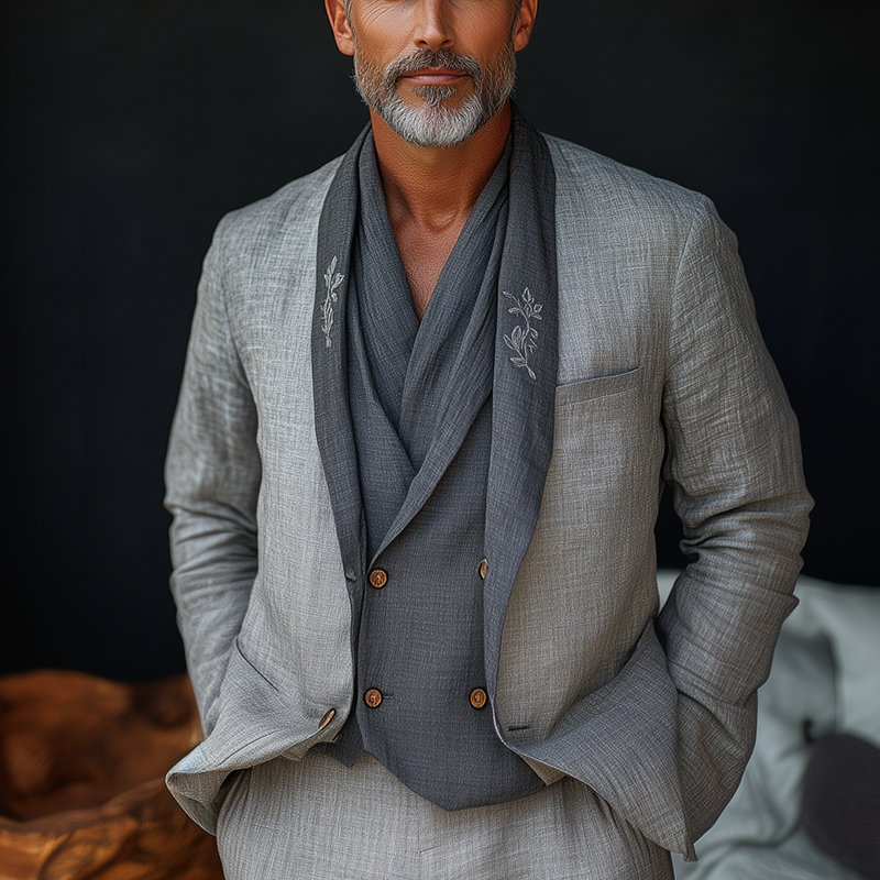 Men's Summer Fashion Light Linen Embroidered Suit Jacket MTA0902F5P