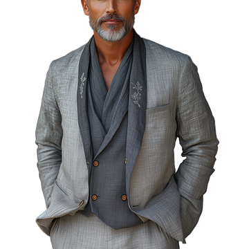 Men's Summer Fashion Light Linen Embroidered Suit Jacket MTA0902F5P