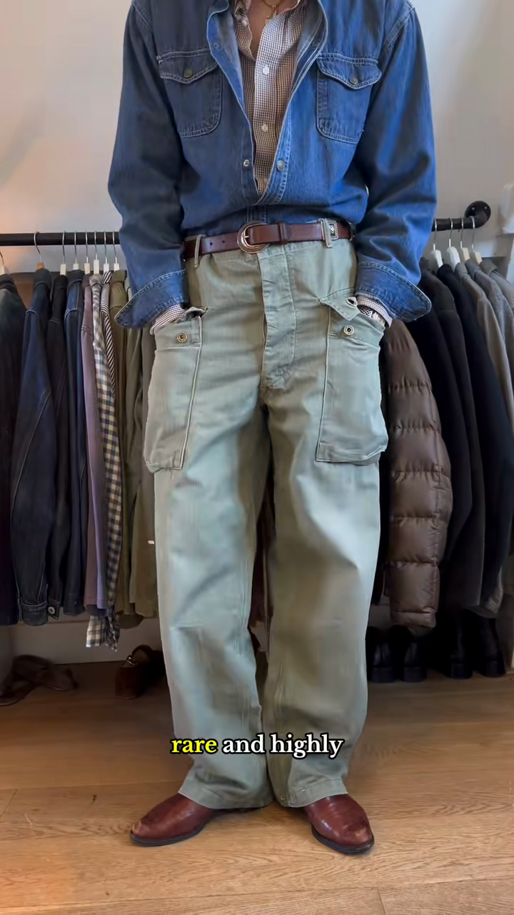 Olive Green Wide - Leg Cargo Pants with Large Back Pocket