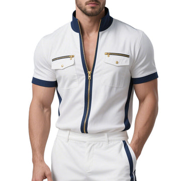 Men's Contrast Color Casual Stand Collar Short Sleeve Jacket MTA2984D9X