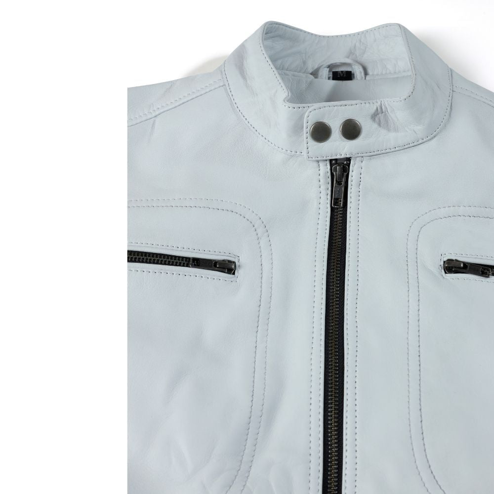 Plain White moto style leather jacket