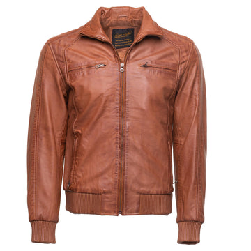 Beltrans sand washed leather jacket with stretch leather hems & cuffs