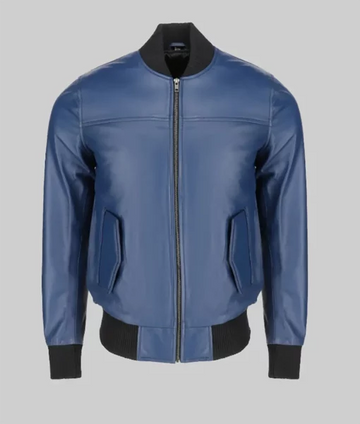 Jim Men’s Snug Fit Blue Bomber Leather Jacket