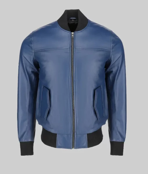 Jim Men’s Snug Fit Blue Bomber Leather Jacket