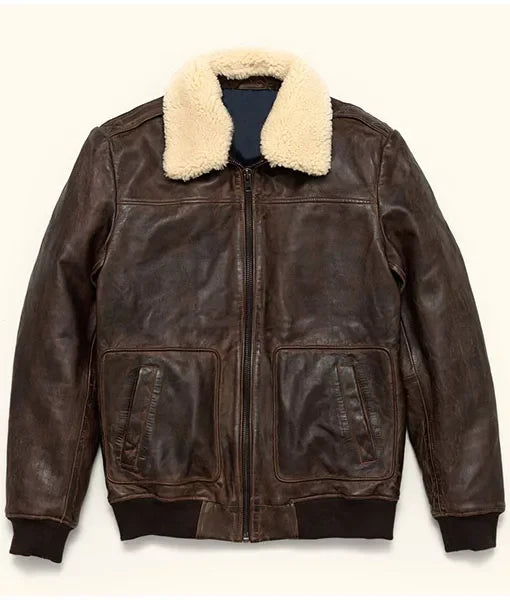 Choco Brown Leather Bomber Jacket