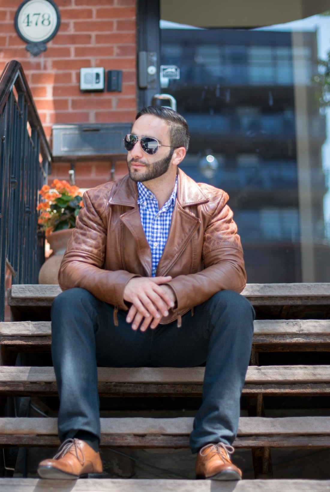 Distressed sandwash biker leather jacket