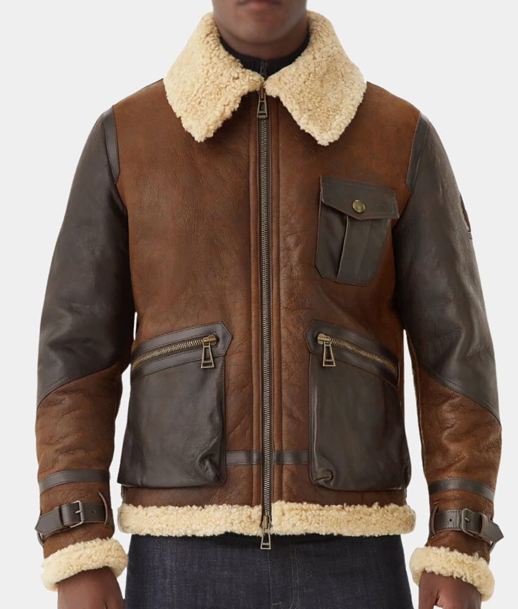 Cairo Men’s Brown Leather Shearling Aviator Jacket