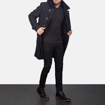 Drake Black Wool Hooded Duffle Coat