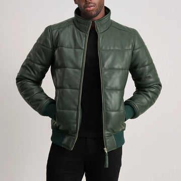 Lucas Green Leather Puffer Bomber Jacket