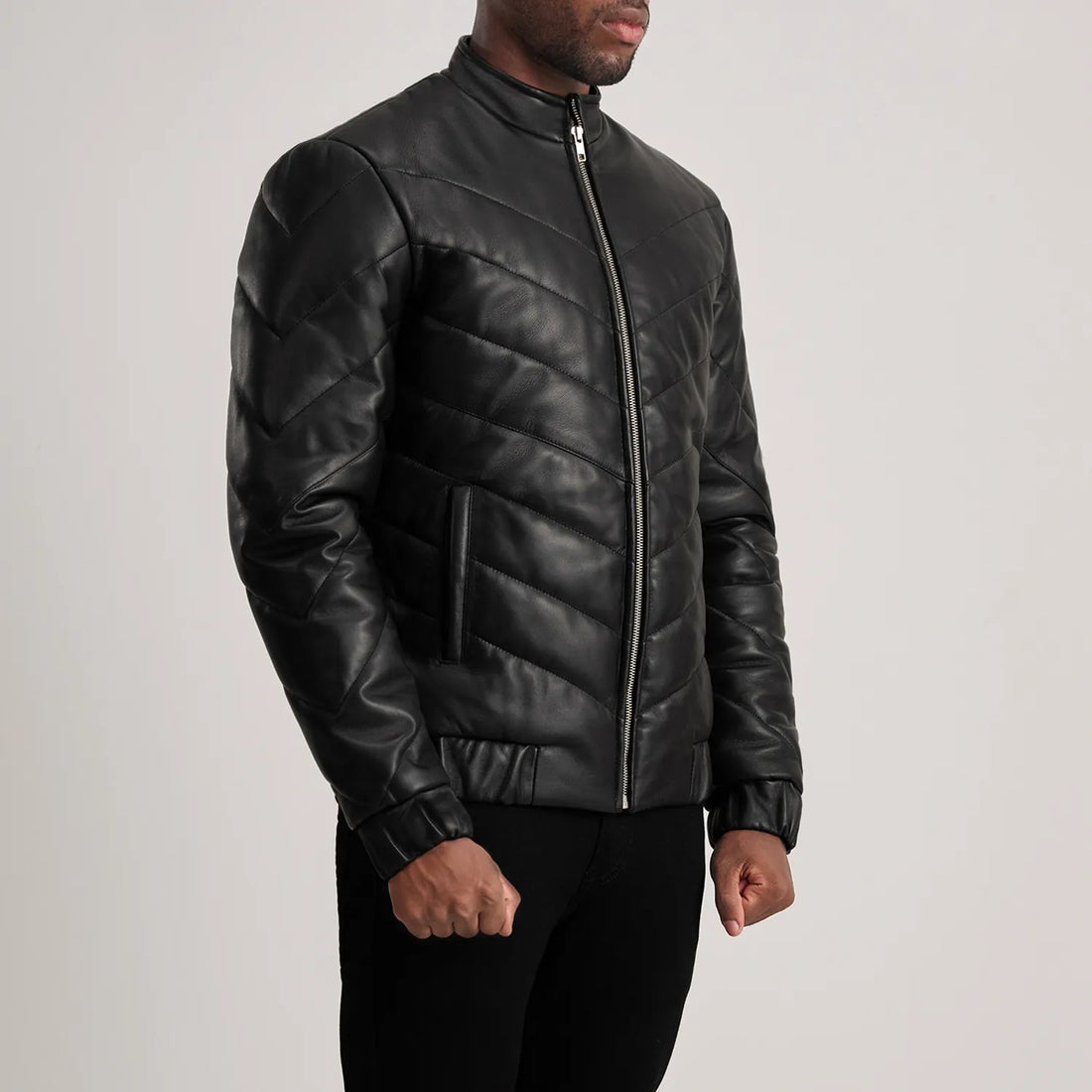Travis Black Leather Puffer Jacket