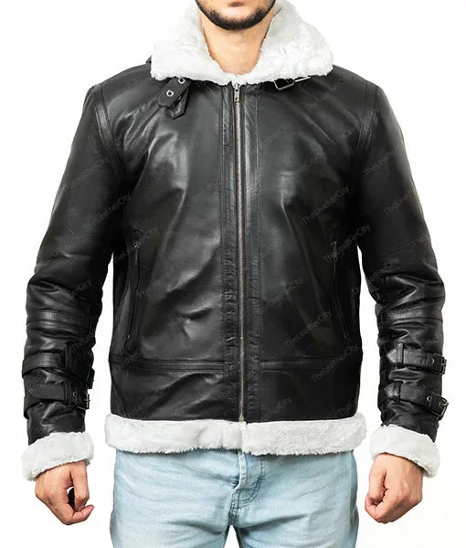 Men’s R.A.F Black Hooded Leather Jacket
