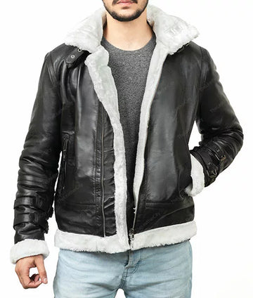 Men’s R.A.F Black Hooded Leather Jacket