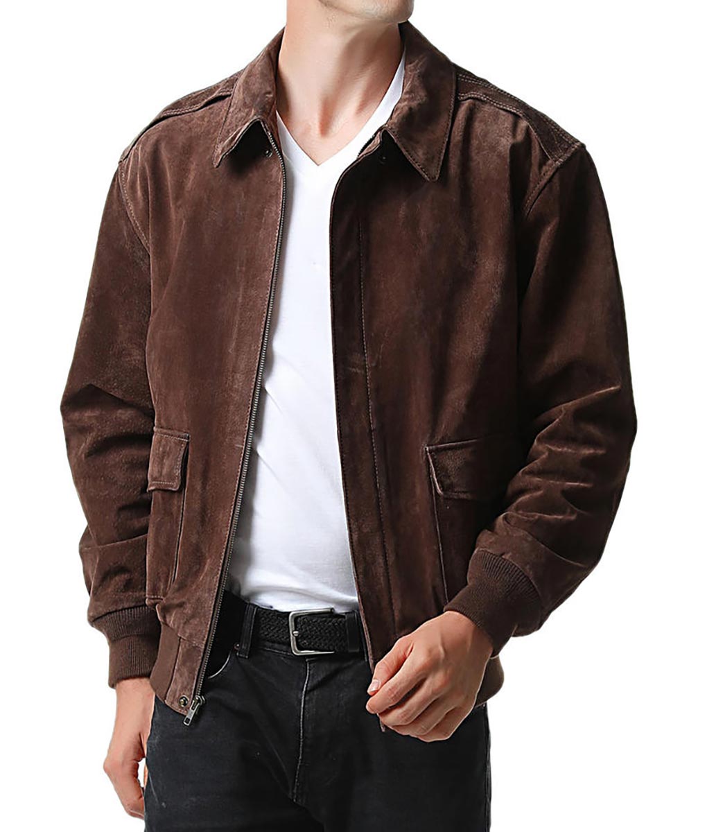 Ozzy Men’s Brown Real Suede A2 Flight Bomber Jacket