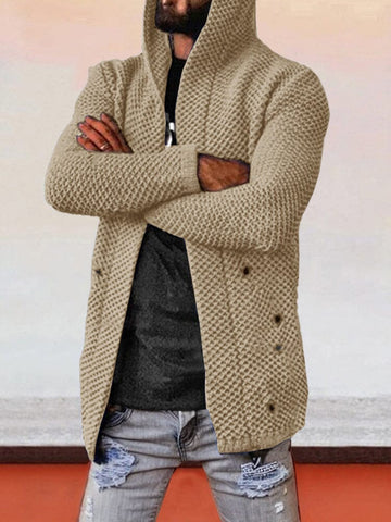 Solid Hooded Holey Sweater Coat