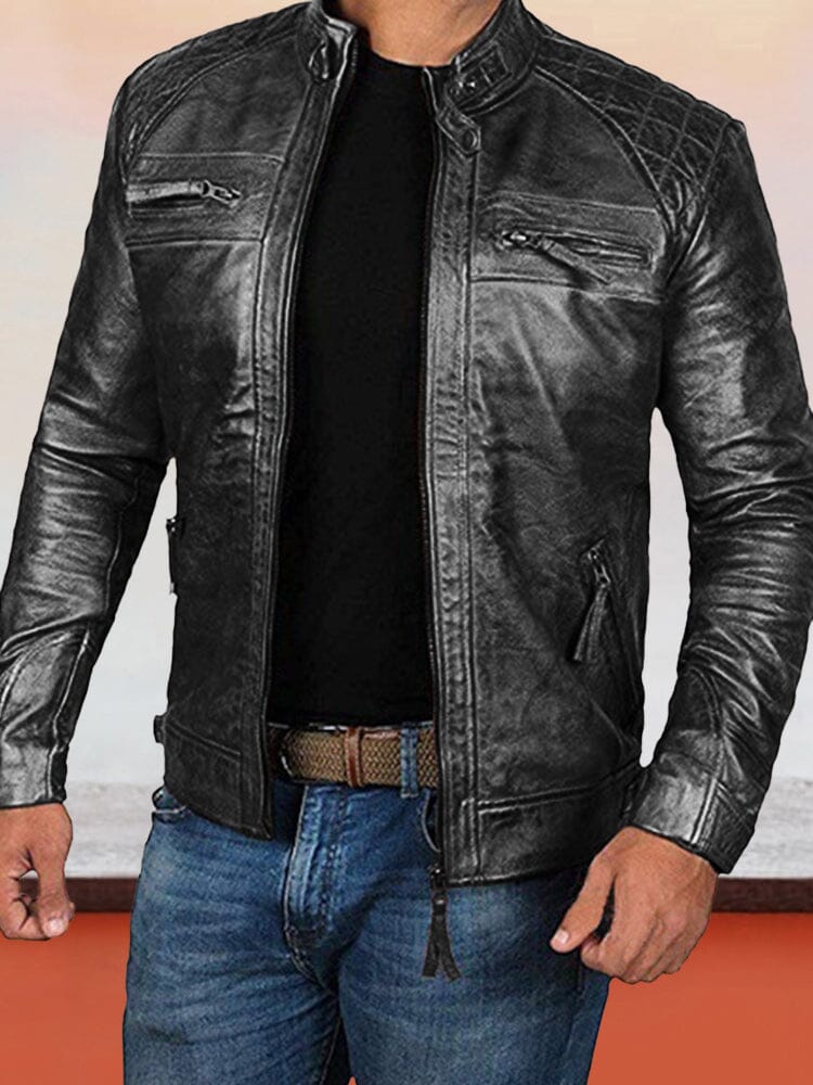 Stand Collar Punk Motorcycle Leather Jacket