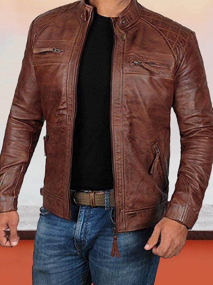 Stand Collar Punk Motorcycle Leather Jacket