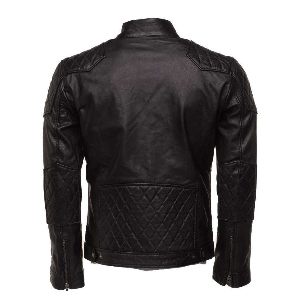 Welsh's moto style leather jacket with diamond stitching details