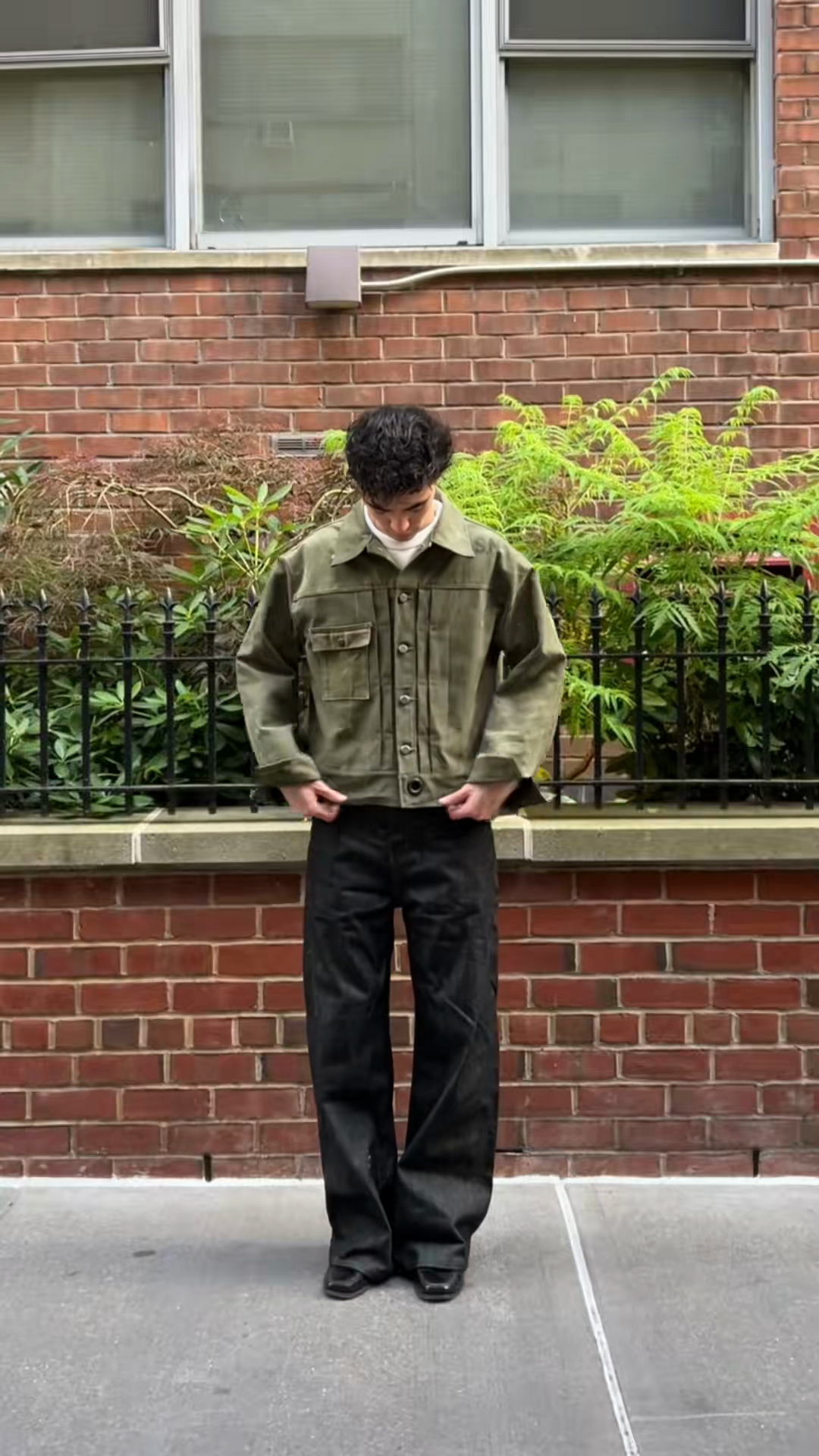 Olive Green Denim Jacket with Back Patch Detail