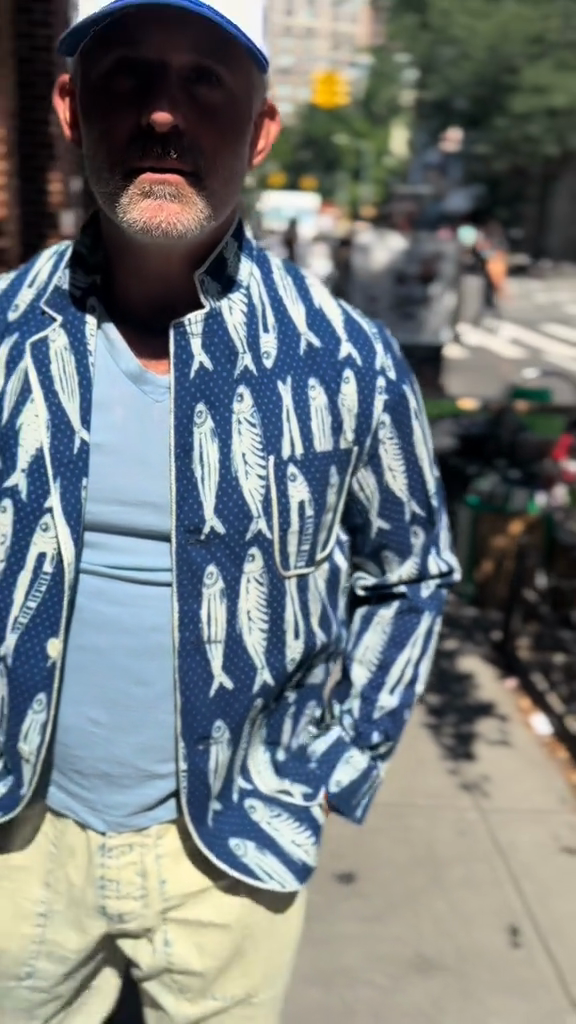 Blue and White Fish - Patterned Jacket
