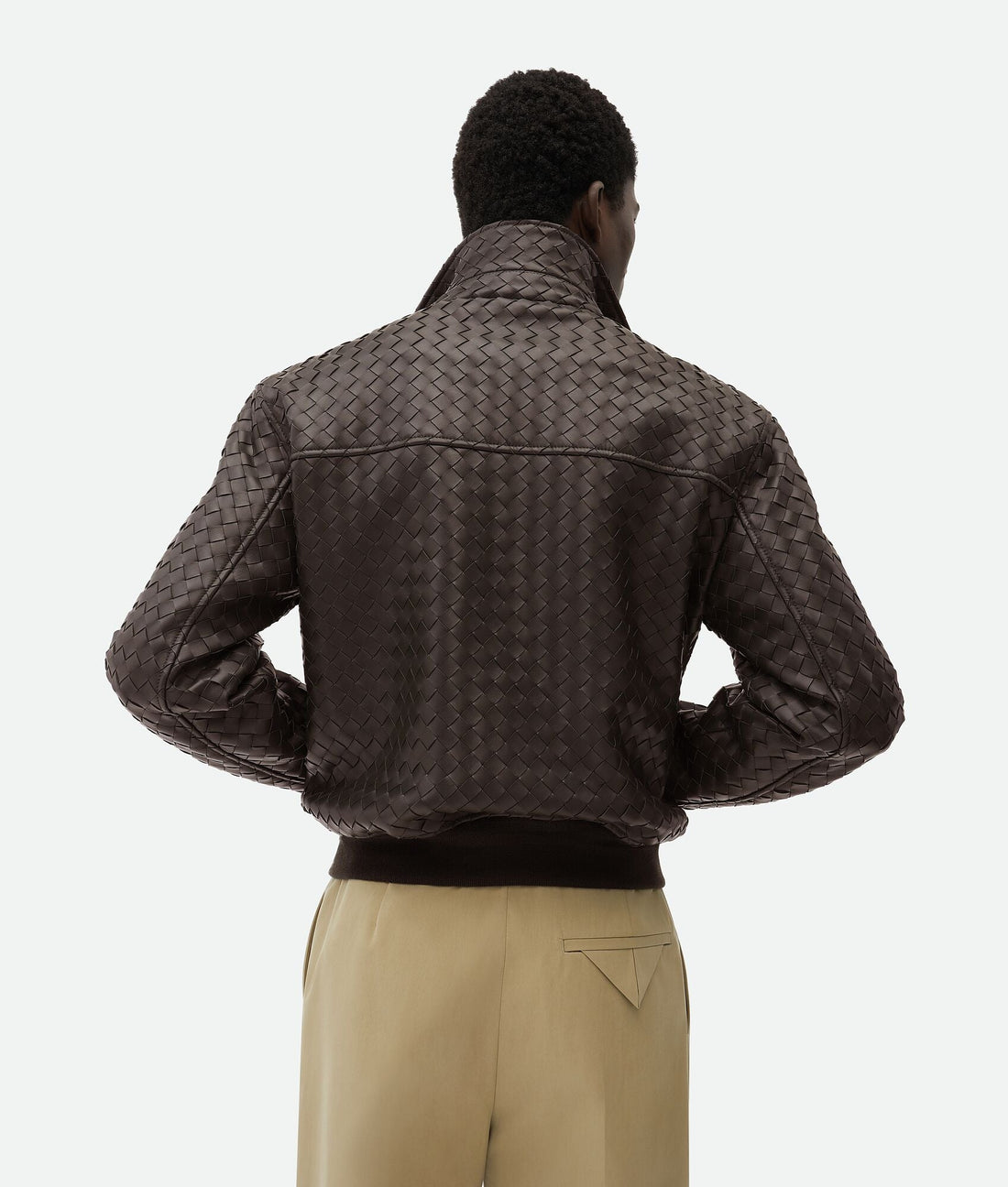 Woven Leather Bomber Jacket