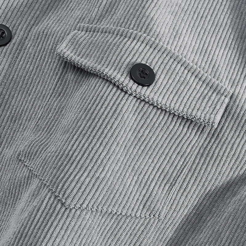Men's Solid Color Corduroy Lapel Vintage Multi-Pocket Cargo Jacket 22086351Y