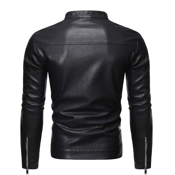 Men's Stand Collar Zip Leather Jacket 58055758X